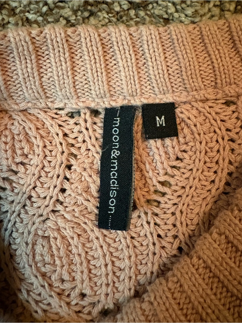 moon & madison Blush Pink Crochet Crewneck Sweater - Picture 2 of 2